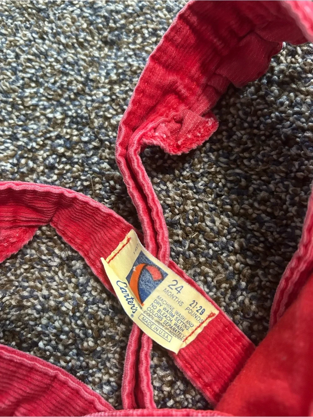 Vintage Carter’s 80s 90s toddler girls 24 months red corduroy lace overalls fall